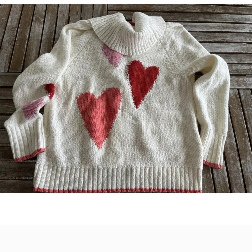 Maeve Anthropologie Heart Patterned White Sweater - Picture 3 of 8
